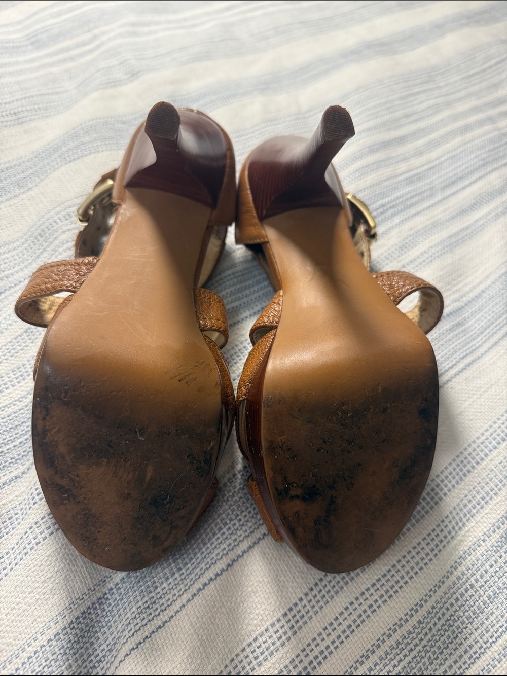 MICHAEL Michael Kors Brown Leather Strappy Platform Heels Size 8.5 - Picture 9 of 12